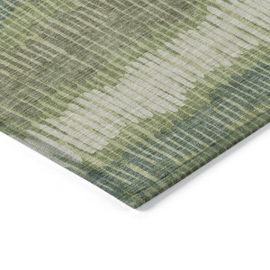 8' X 10' Green Gray And Ivory Striped Washable Indoor Outdoor Area Rug