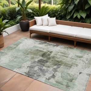 9' X 12' Mint Green Ivory And Gray Abstract Washable Indoor Outdoor Area Rug