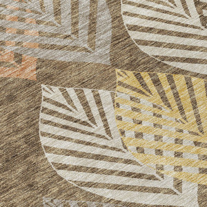 8' X 10' Chocolate Beige And Gray Floral Washable Indoor Outdoor Area Rug