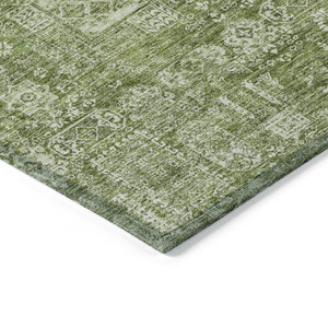 9' X 12' Artichoke Green And Ivory Oriental Washable Indoor Outdoor Area Rug