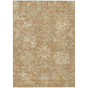 9' X 12' Khaki And Brown Damask Washable Indoor Outdoor Area Rug
