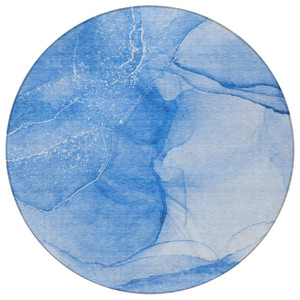 8' Round Blue Round Abstract Washable Non Skid Indoor Outdoor Area Rug - 608219196844