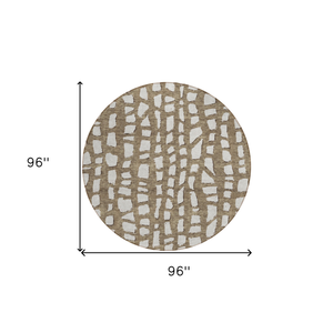8' Brown And Ivory Round Abstract Washable Indoor Outdoor Area Rug