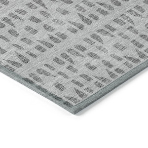 8' Gray And Ivory Round Geometric Washable Indoor Outdoor Area Rug - 880016546385