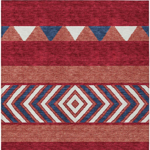8' X 10' Red White And Navy Blue Southwestern Washable Indoor Outdoor Area Rug