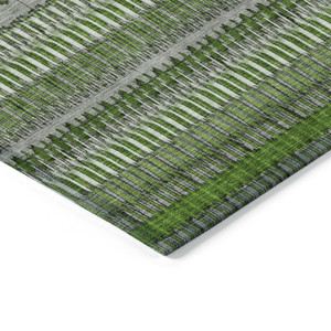 10' X 14' Green And Ivory Striped Washable Indoor Outdoor Area Rug