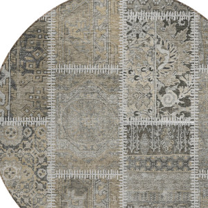 8' Taupe Beige And Tan Round Patchwork Washable Indoor Outdoor Area Rug - Taupe, Beige, Tan