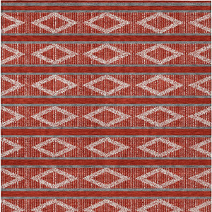 9' X 12' Red Ivory And Gray Geometric Washable Indoor Outdoor Area Rug