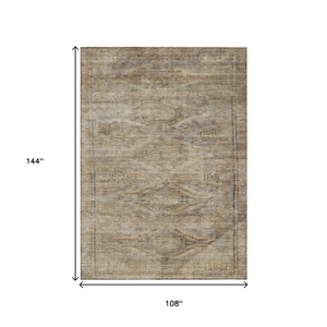 9' X 12' Brown And Taupe Aztec Washable Indoor Outdoor Area Rug