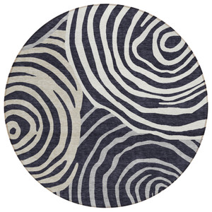 8' Black Charcoal And Gray Round Abstract Washable Indoor Outdoor Area Rug