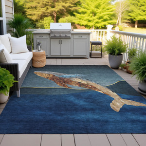 10' X 14' Blue And Brown Animal Print Washable Indoor Outdoor Area Rug