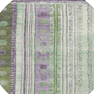 8' Purple And Green Round Striped Washable Indoor Outdoor Area Rug - Purple, Green