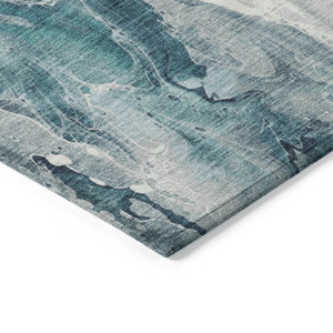 8' X 10' Teal Blue And Ivory Abstract Washable Indoor Outdoor Area Rug - 880016633917