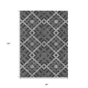 8' X 10' Charcoal Gray And Silver Geometric Washable Indoor Outdoor Area Rug