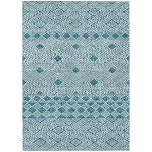 9' X 12' Teal Blue And Aqua Geometric Washable Indoor Outdoor Area Rug - 608219179083