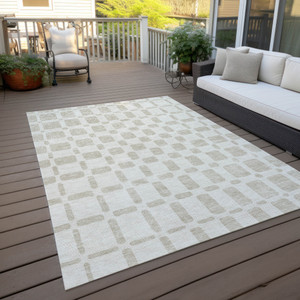 10' X 14' Ivory And Brown Geometric Washable Indoor Outdoor Area Rug