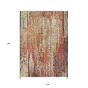 10' X 14' Orange Beige And Taupe Striped Washable Indoor Outdoor Area Rug