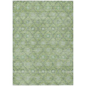9' X 12' Green And Gray Floral Washable Indoor Outdoor Area Rug - Green, Gray