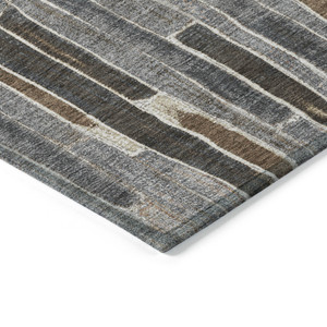8' Pewter And Brown Round Striped Washable Indoor Outdoor Area Rug