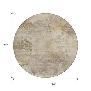 8' Tan And Beige Round Abstract Washable Indoor Outdoor Area Rug - 880016404883