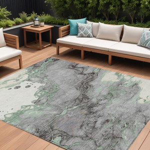 8' X 10' Green And Gray Abstract Washable Indoor Outdoor Area Rug - 880016529951