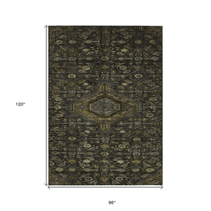 8' X 10' Charcoal Medallion Washable Indoor Outdoor Area Rug