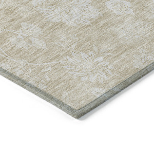 10' X 14' Beige Tan And Ivory Floral Washable Indoor Outdoor Area Rug - Beige, Tan, Ivory