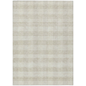 9' X 12' Ivory And Beige Plaid Washable Indoor Outdoor Area Rug - Ivory, Beige