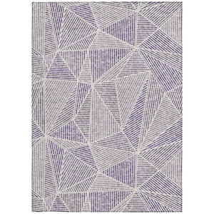 9' X 12' Purple Lilac And Silver Geometric Washable Indoor Outdoor Area Rug