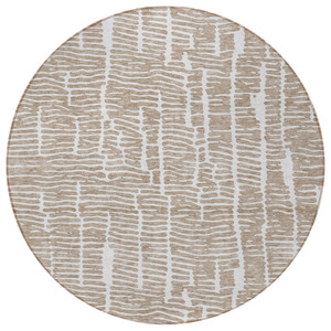 8' Brown And Ivory Round Abstract Washable Indoor Outdoor Area Rug Transitional Style - Brown, Ivory Color