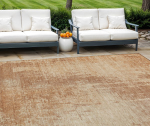 9' X 12' Terra Cotta And Copper Abstract Washable Indoor Outdoor Area Rug