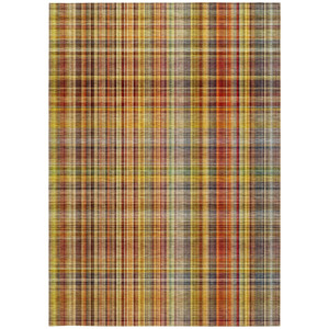 8' X 10' Orange Plaid Washable Non Skid Indoor Outdoor Area Rug