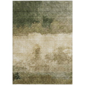 8' X 10' Fern Green And Beige Abstract Washable Indoor Outdoor Area Rug