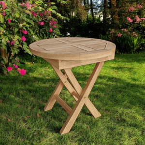 20" Natural Rounded Solid Wood Folding Outdoor Side Table