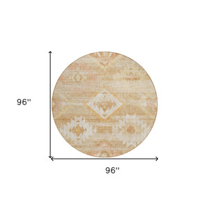 8' Copper Terra Cotta And Ivory Round Southwestern Washable Indoor Outdoor Area Rug