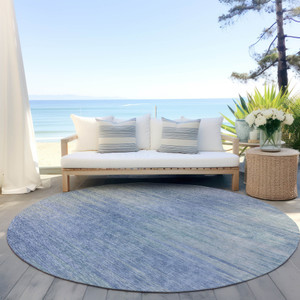 8' Denim Blue And Sky Blue Round Abstract Washable Indoor Outdoor Area Rug Transitional Style - Denim Blue, Sky Blue Color