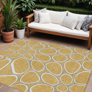 10' X 14' Gold Gray And Ivory Abstract Washable Indoor Outdoor Area Rug - Gold, Gray, Ivory