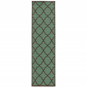 2' X 8' Blue Geometric Stain Resistant Indoor Outdoor Area Rug - 606114577720