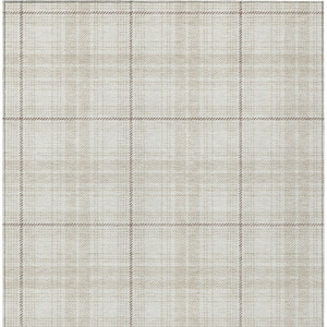 8' X 10' Ivory Beige And Brown Plaid Washable Indoor Outdoor Area Rug