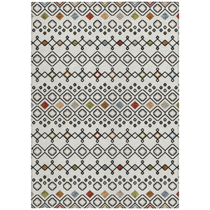 10' X 14' Ivory Red And Gray Geometric Washable Indoor Outdoor Area Rug