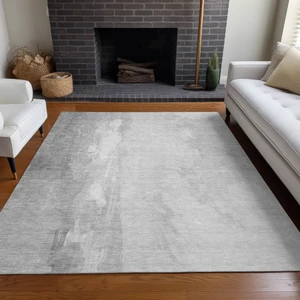 9' X 12' Gray And Ivory Abstract Washable Indoor Outdoor Area Rug - Gray, Ivory