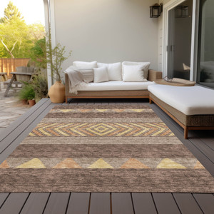 9' X 12' Brown Wheat And Copper Southwestern Washable Indoor Outdoor Area Rug
