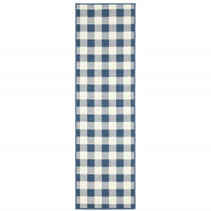 2' X 8' Blue Geometric Stain Resistant Indoor Outdoor Area Rug - 606114574859