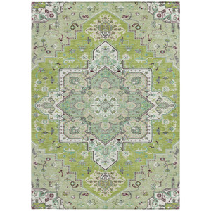 9' X 12' Green Ivory And Brown Oriental Washable Indoor Outdoor Area Rug