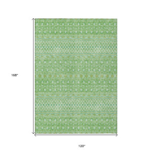 10' X 14' Green And Mint Green Tribal Washable Indoor Outdoor Area Rug