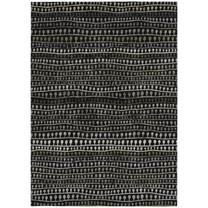 8' X 10' Taupe Charcoal And Gray Striped Washable Indoor Outdoor Area Rug
