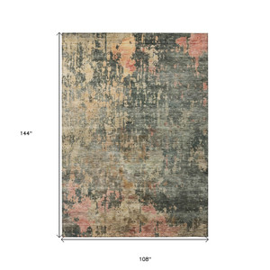 9' X 12' Sage Gray And Pink Abstract Washable Indoor Outdoor Area Rug