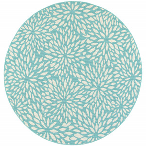 8' Round Blue Round Floral Stain Resistant Indoor Outdoor Area Rug - 606114574446 8' Round Blue Round Floral Stain Resistant Indoor Outdoor Area Rug - 606114574446