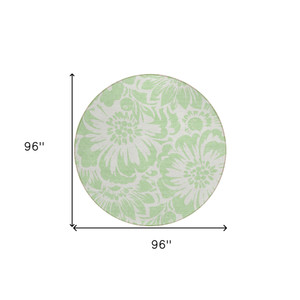 8' Round Mint Green and Ivory Round Floral Washable Non Skid Indoor Outdoor Area Rug