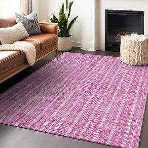 8' X 10' Blush And Ivory Striped Washable Indoor Outdoor Area Rug